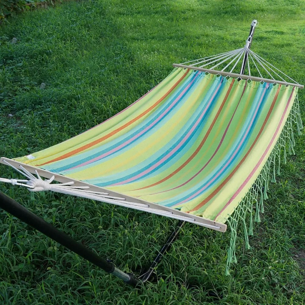 Double Persons Hammock Boho Style - Natural Cotton Handmade Hammock with Tree Straps, Brazilian Hammock Bed for Indoor, Outdoor,