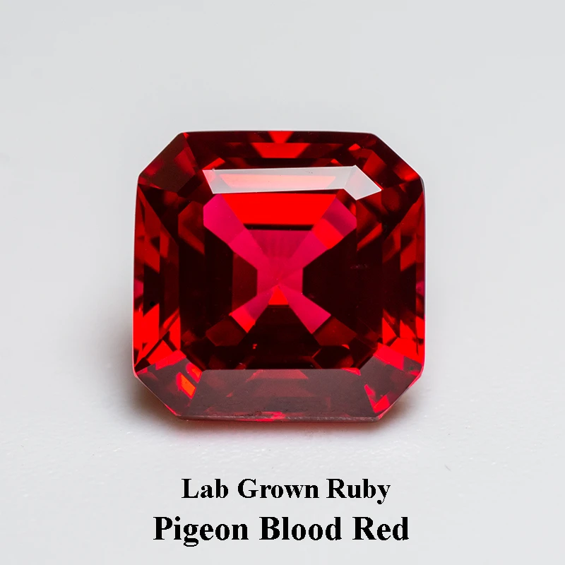 

Lab Grown Ruby Pigeon Blood Red Asscher Shape Hand Cut Gemstones for DIY Jewelry Making Materials Selectable AGL Certificate