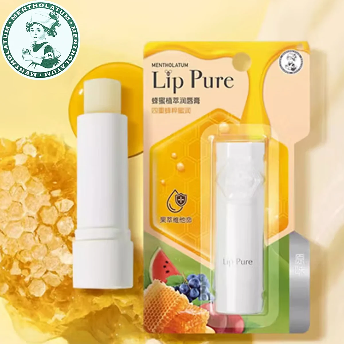 

Mentholatum Honey Botanical Lip Balm: 3-in-1 Bee Essence for Smooth, Nourished Lips (Original Flavor)