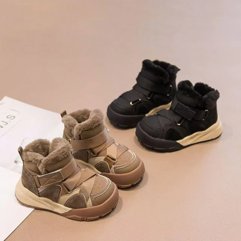Botas 2025Winter New Boys' Snow Boots Simple Versatile Girls' Thick Soled Sports Shoes Comfort Anti Slip Kids Casual Ankle Boots