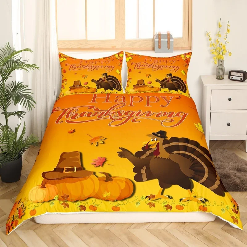 

Thanksgiving Day Decorative Bedding Set 3-piece, Suitable For Girls And boys, children's Room decoration, Türkiye Autumn Pumpkin