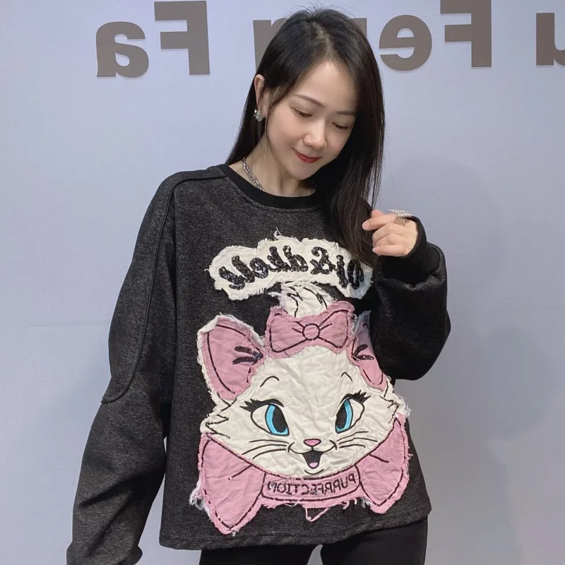 2025 Autumn Winter New Fashion Design Hoodies Korean Style Loose Oversized Round Neck Pullover Sweatshirt For Women's O-neck Top