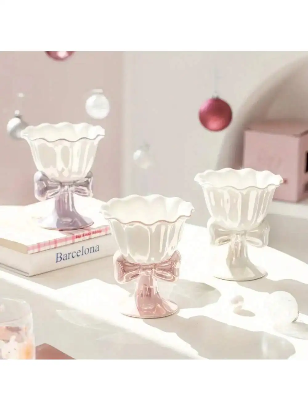 Image of 1 Stück 180ml rosa Eiscreme-Becher, japanischer Keramik-Dessertbecher, niedliches und elegantes personalisiertes Design, bestes Geschenk für Ihre Liebsten