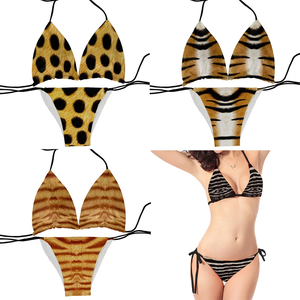 

Fashion ladies bikini set 3d printed leopard tiger cat swimsuit summer vacation beach surfing bikini is not a thong