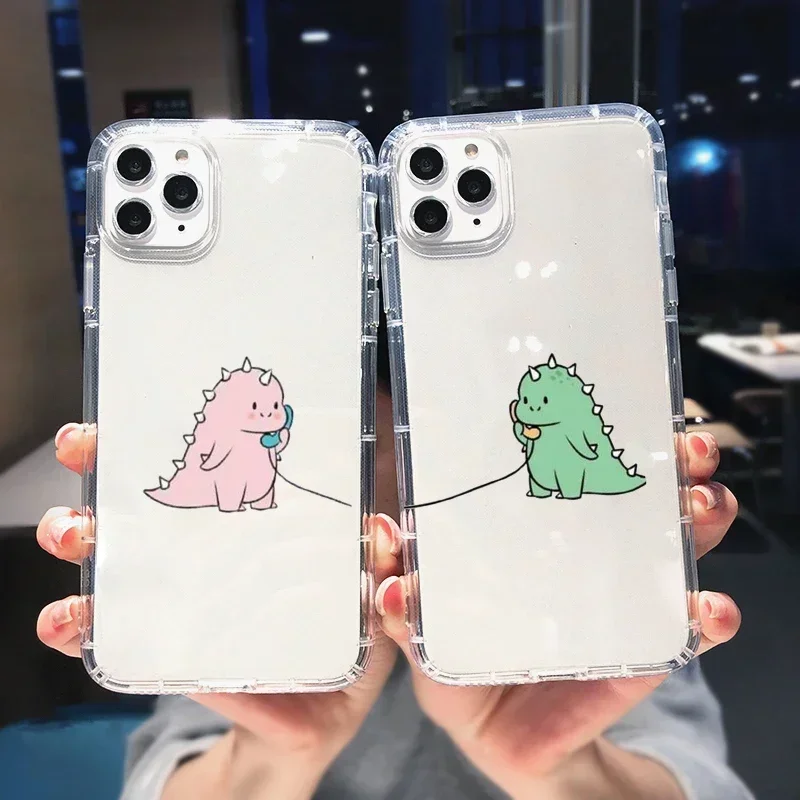 Cute Cartoon Dinosaur Couple Case For iPhone 15 Pro Max 14 11 13 12Mini SE20 7 8Plus X 16 XR Lover Paired Soft Clear Phone Cover