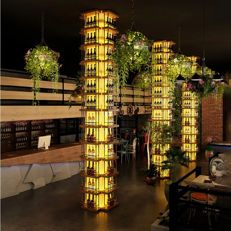 Wrought Iron Wine Rack Light Display Rack Bar Restaurant Wine Cabinets Wall Rack Wine Showcases Stojak Na Wino Household Items