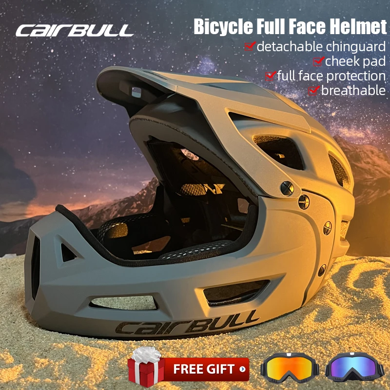 CAIRBULL Adult Bicycle Full Face Helmet Mtb Downhill Men\'s Cycling Helmets with Goggles Outdoor Safety Mountain Bike Accessories