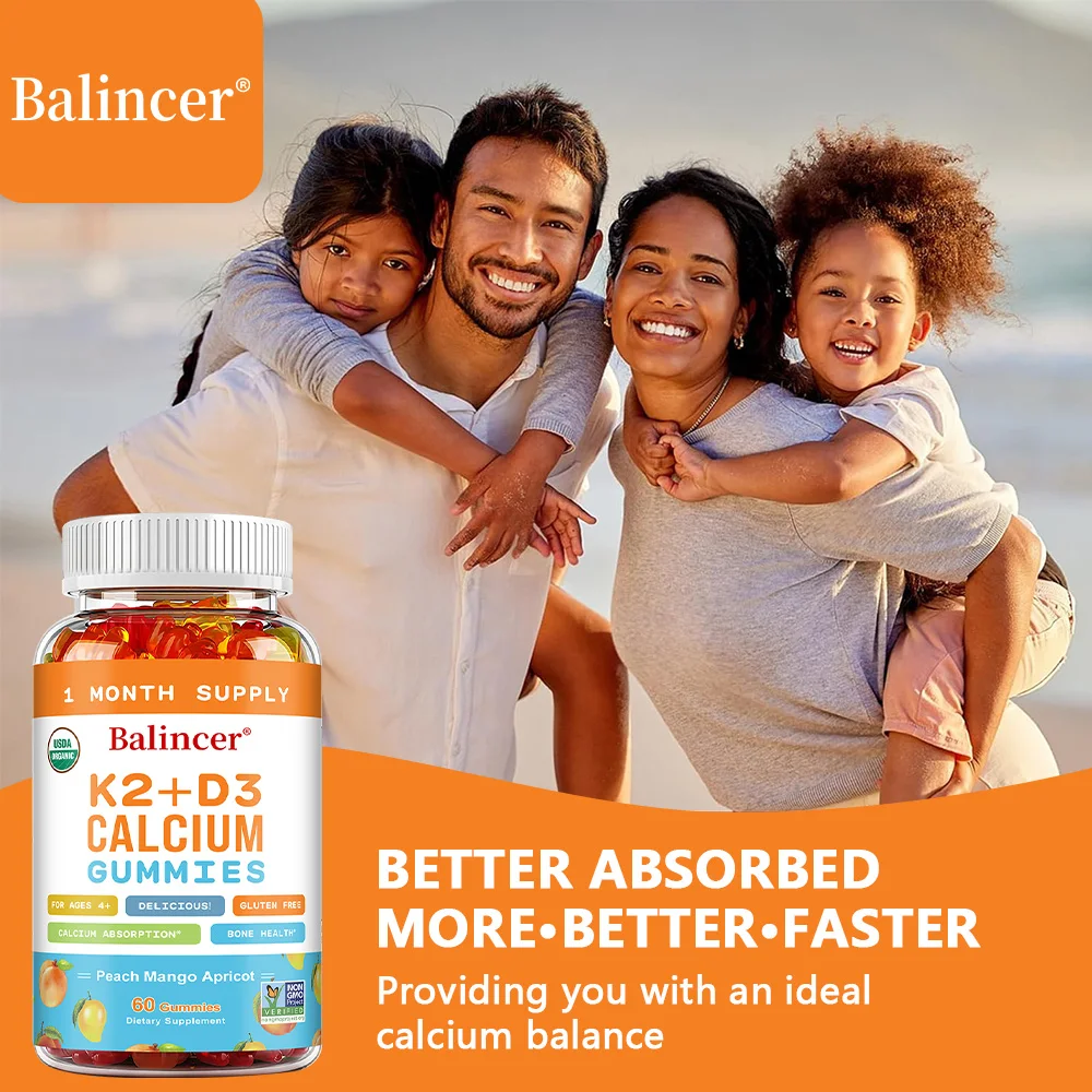 

3-in-1 Calcium Gummy for Women and Men - with Vitamin D3 K2 Supplement, Supports Bone and Joint Health, Promotes Immunity