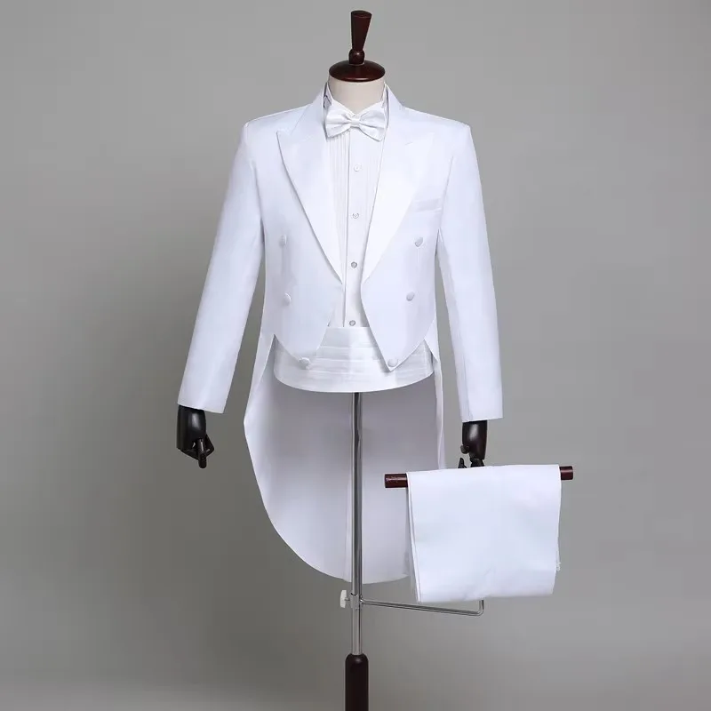 Nero/Bianco Abiti da uomo 2 pezzi Moda Picco risvolto doppio petto Frac Chic Party Wedding Sposo Prom Abito maschile (giacca + pantaloni)