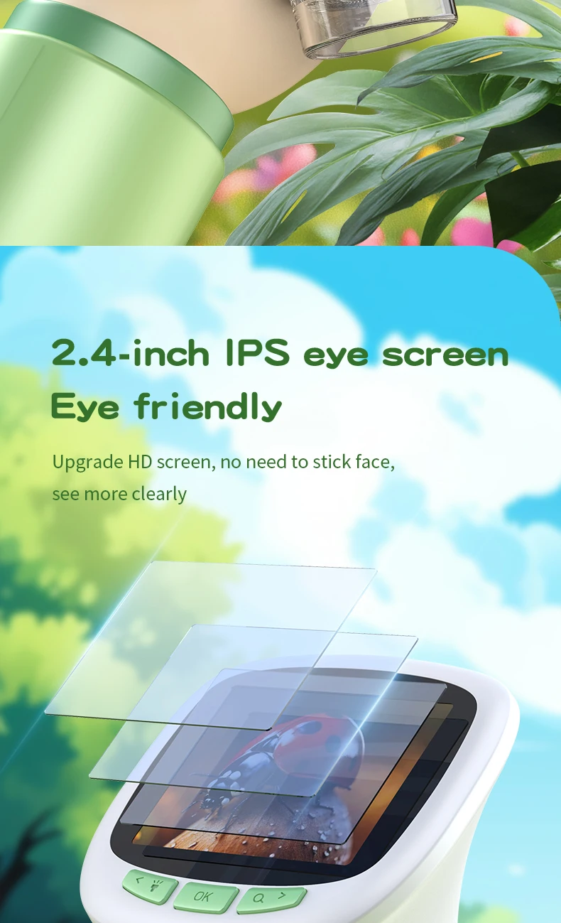 Children's Handheld Microscope with Rotating Focus and 2.4-Inch High-Definition Screen for Outdoor Children's Science Microscope