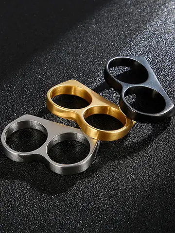 Hiphop Men Ring Fashion Black Gold Silver Color Double Finger Brass Knuckles Rings Jewelry Gifts