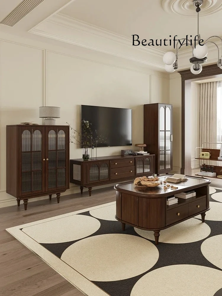 

cabinet American glass door against the wall Living room small solid wood dining side cabinet small apartment household