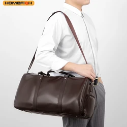 HOMEFISH Retro New Short Trip Bag Large Capacity Sports Motorcycle Training Pu Waterproof Leisure Fitness Bag