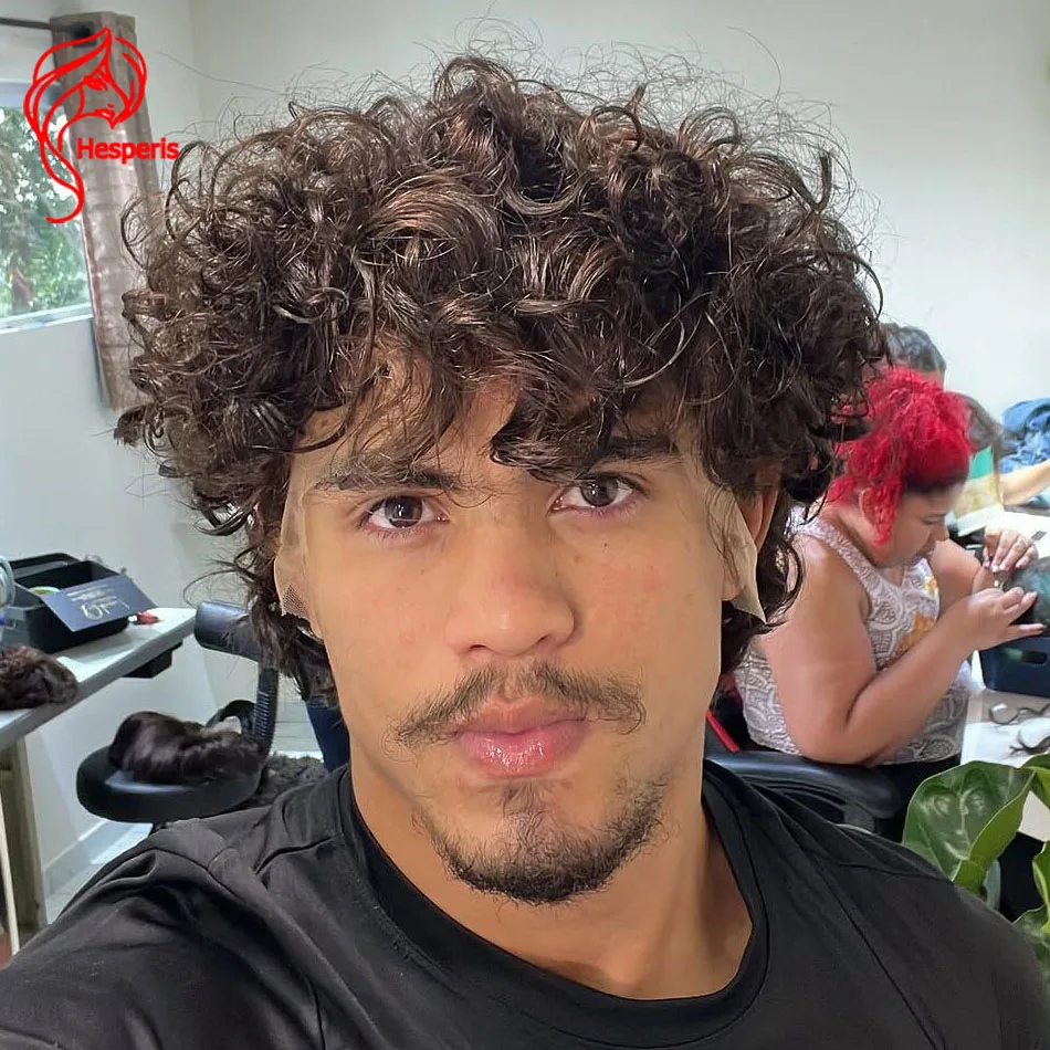 

Hesperis Dark Brown Curly Lace Front Wig For Male Short Curly Human Hair Wigs Pre Plucked Men Wigs Side Part Curl Wigs Remy Hair