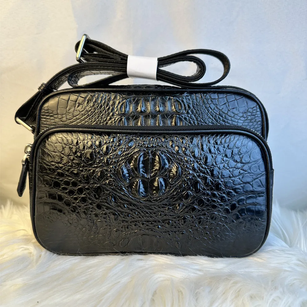 New real crocodile leather men's one-shoulder cross-body bag authentic crocodile leather zipper wallet men's casual missan bag