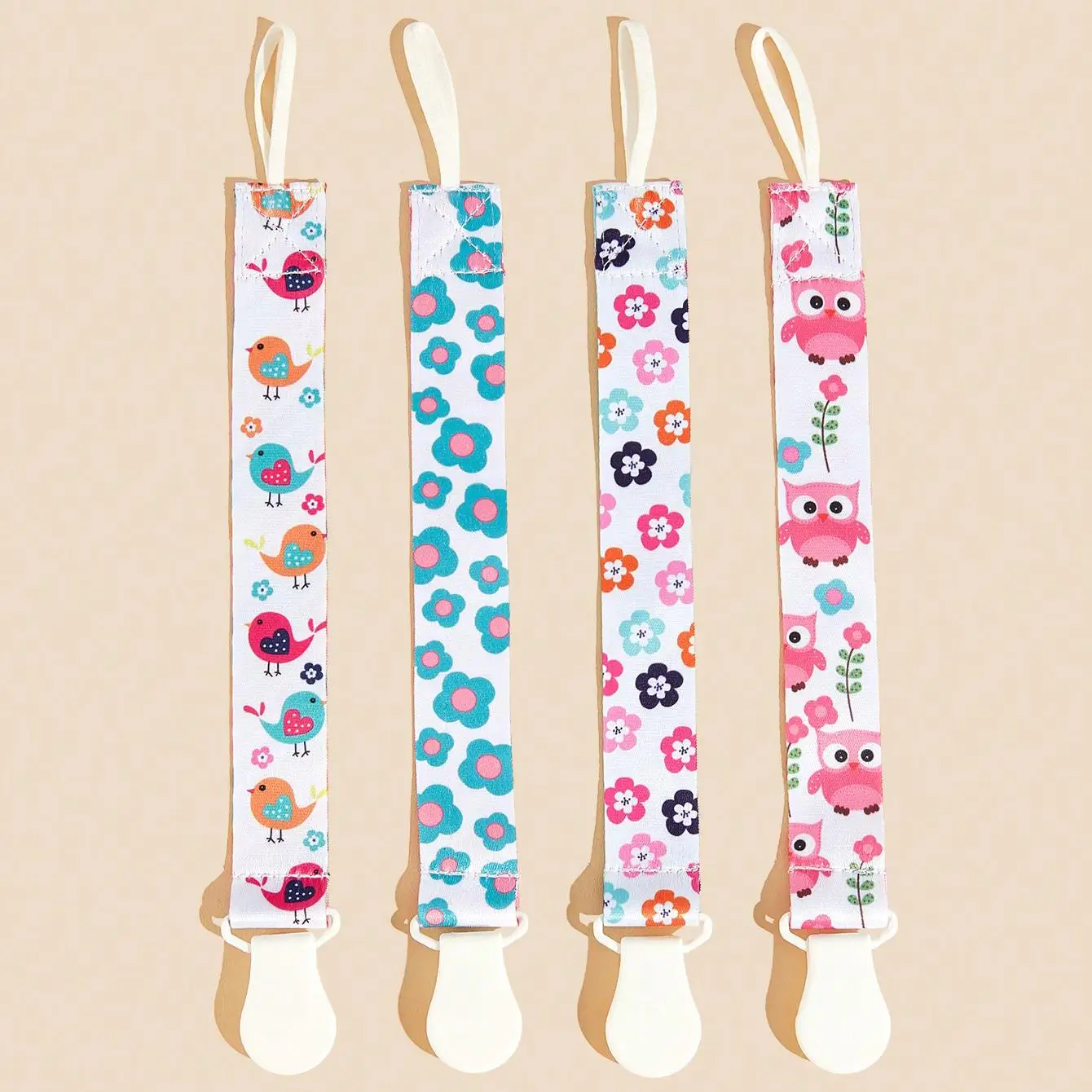 4Pcs/Pack Pacifier Holders With Elastic Band | Baby Pacifier Chain Clips |Universal Holder Soother Clips With Plastic Clasp For Baby Teething Toys Teethers | Ideal Baby Gift For Boy