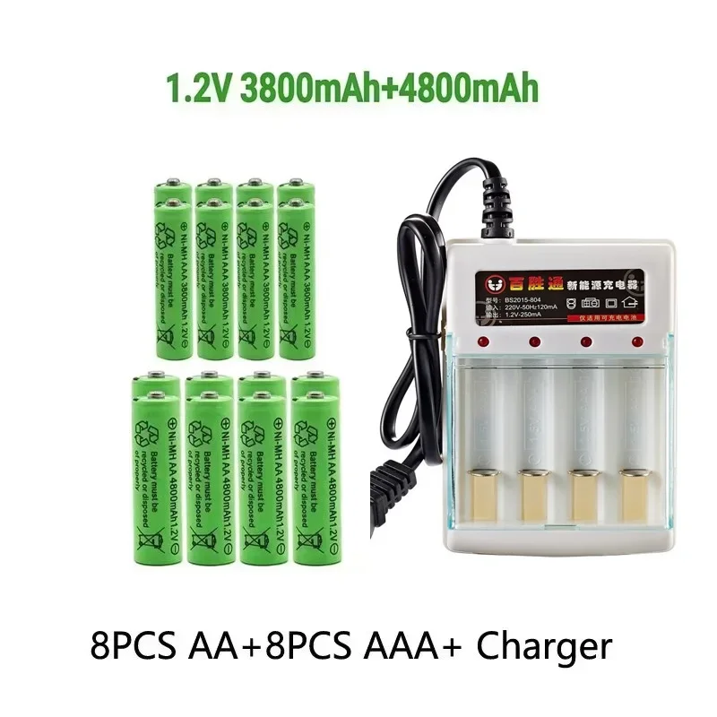 2025 New 1.2V AA4800mAh+AA3800mAh+Charger Computer Clock Radio Video Game Digital Camera Rechargeable Battery AA AAA Battery