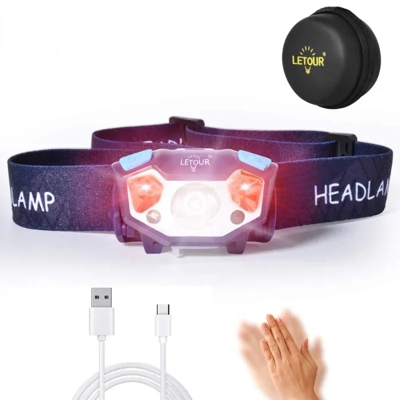 

Smart Sensor Headlamps 350Lumens Rechargeable Camping Headlight Waterproof 5 Light Modes Head Torch for Fishing Running Cycling