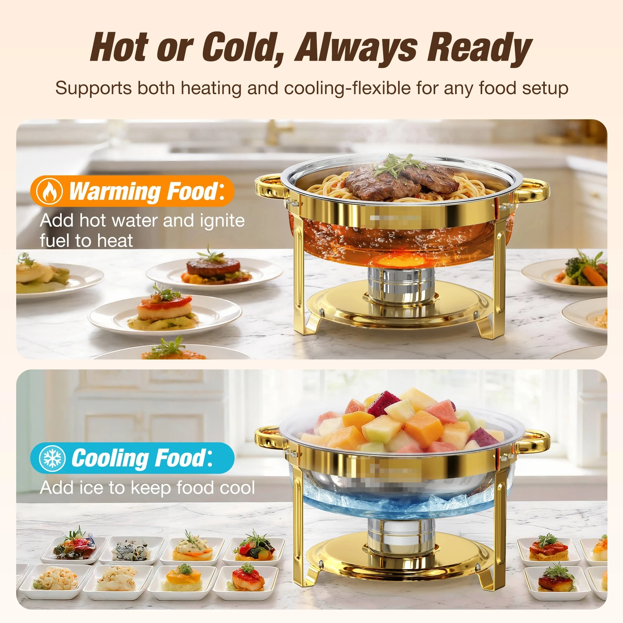 Factory Direct 2026 6.5QT Round Chafing Dish Buffet Set Chafing Dishes for Buffet  Stainless Steel Buffet Food Warmers Sets