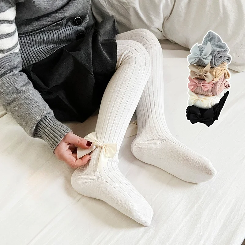 3 Pieces Baby Girls Bow Tights 1‑10Yrs Soft Spring Striped Pantyhose Toddler Kids Princess Solid Leggings Children Daily Hosiery