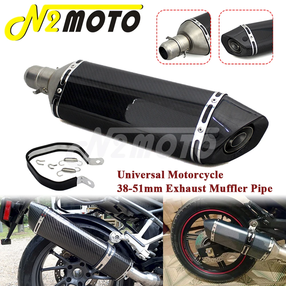 Universal 125cc-1000cc Motorcycle 38mm-51mm Exhaust Muffler Pipe For Street Racing ATV Quad Scooter Carbon Fiber Silencer Pipes