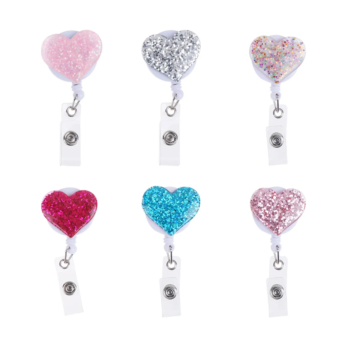 

6Pcs Stylish Cartoon Badge Reels Heart Design Id Badge Holder Retractable Clip for Hospital School Business Trade Shows