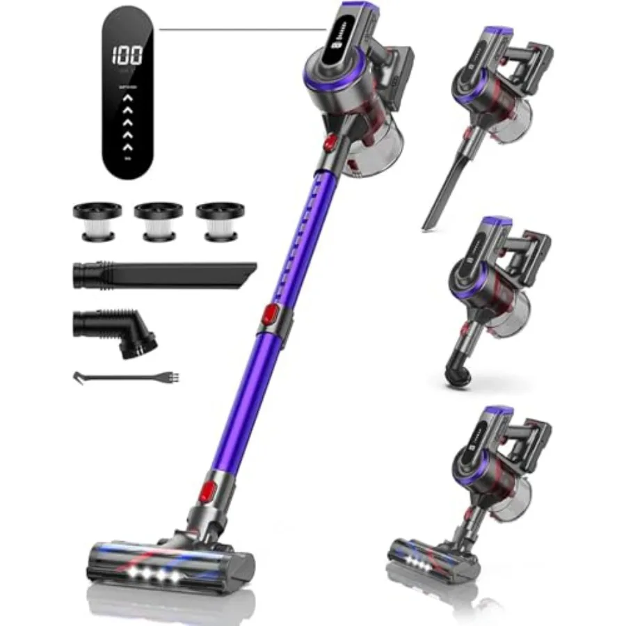 

Cordless Vacuum Cleaner, 450W 38Kpa Max 55 Mins Vacuum Cleaners for Home with Detachable Battery, Stick Vacuums with Touch Disp
