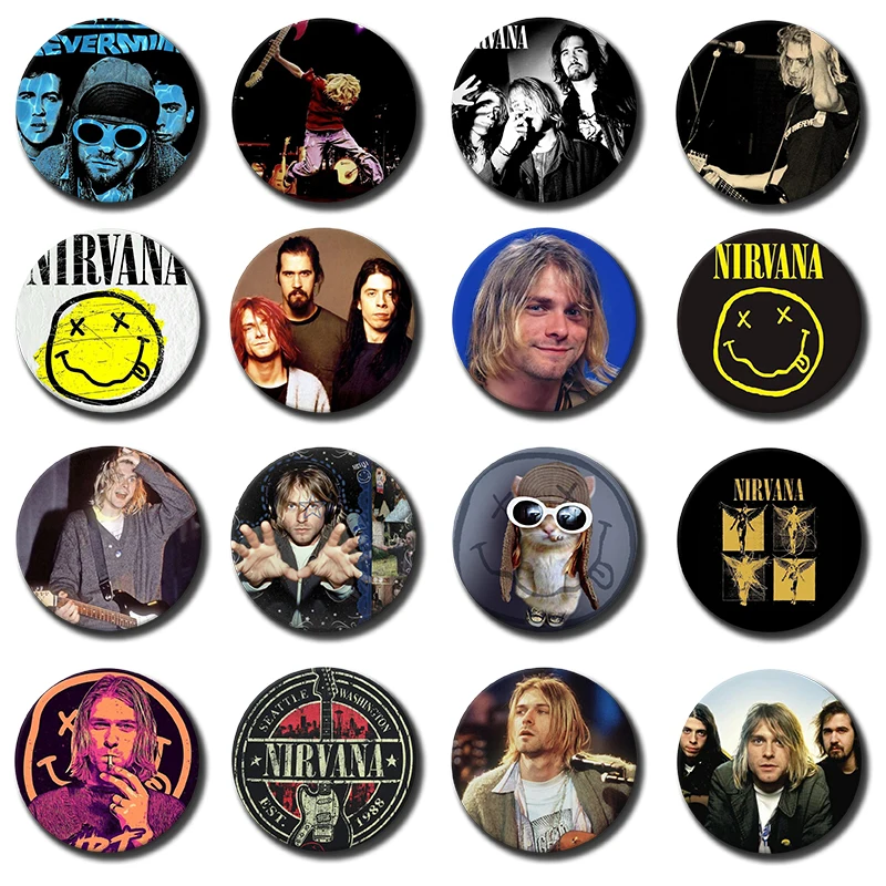 58mm 1PC Rock Band Nirvana Cartoon Brooches Anime Badge Round Handmade Brooch Lapel Pins Jewelry For Backpack Clothes Gifts