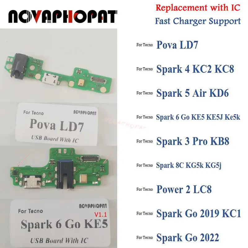 For Tecno Pova LD7 Spark 4 5 Air 6 Go 3 Pro 8C Power 2 Go 2019 2022 KE5 KD6 KB8 USB Dock Charging Port Charger Microphone Board