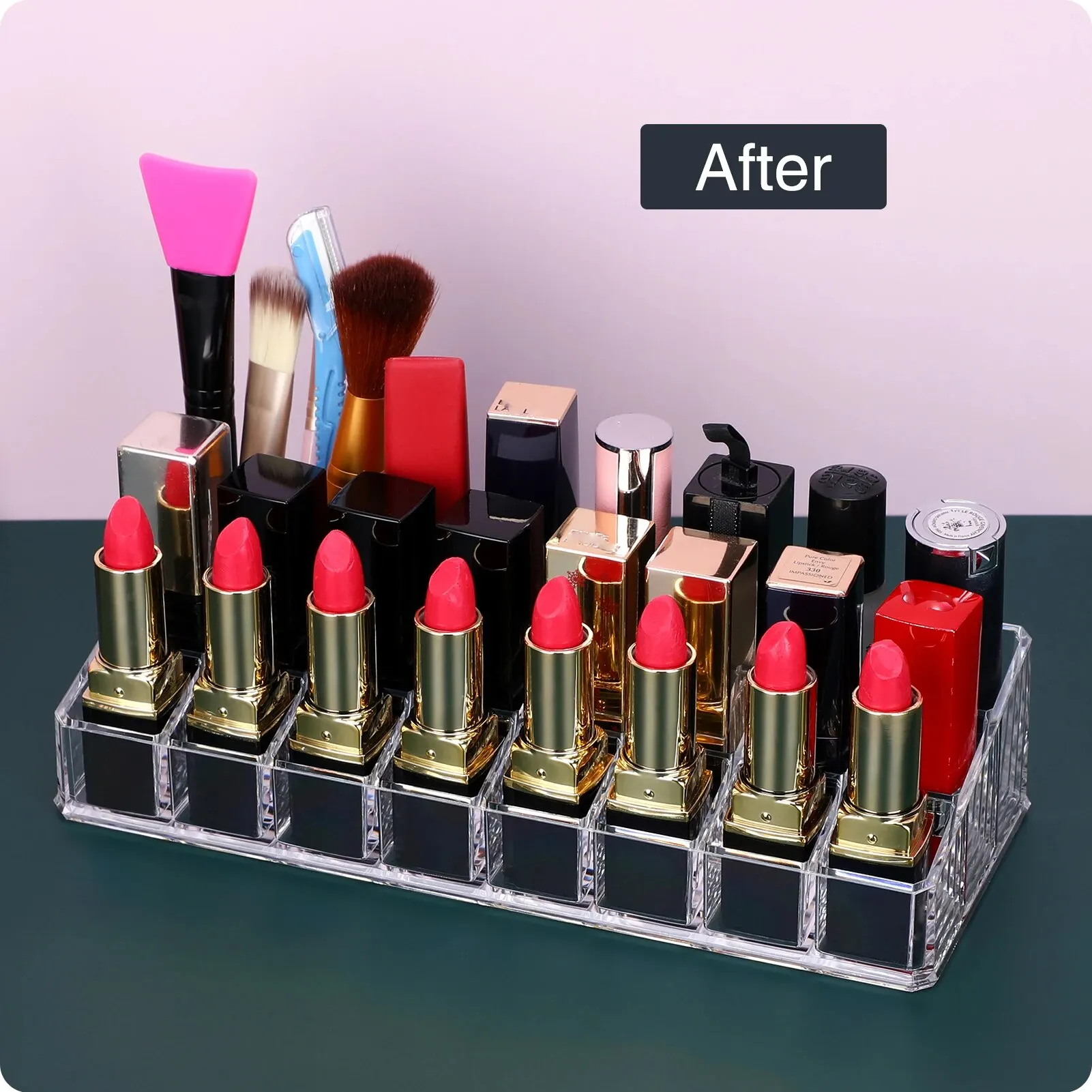 Lipstick Organizer for Vanity,Acrylic Clear Chapstick Lip Gloss Balm Roller Ball Bottle Holder with 24 Slots