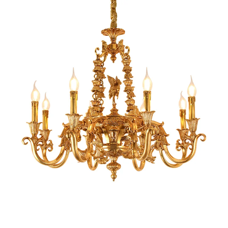 

DINGFAN French Duplex Building Light Luxury European Vintage Candle Lamp Living Room Bedroom Brass Chandelier