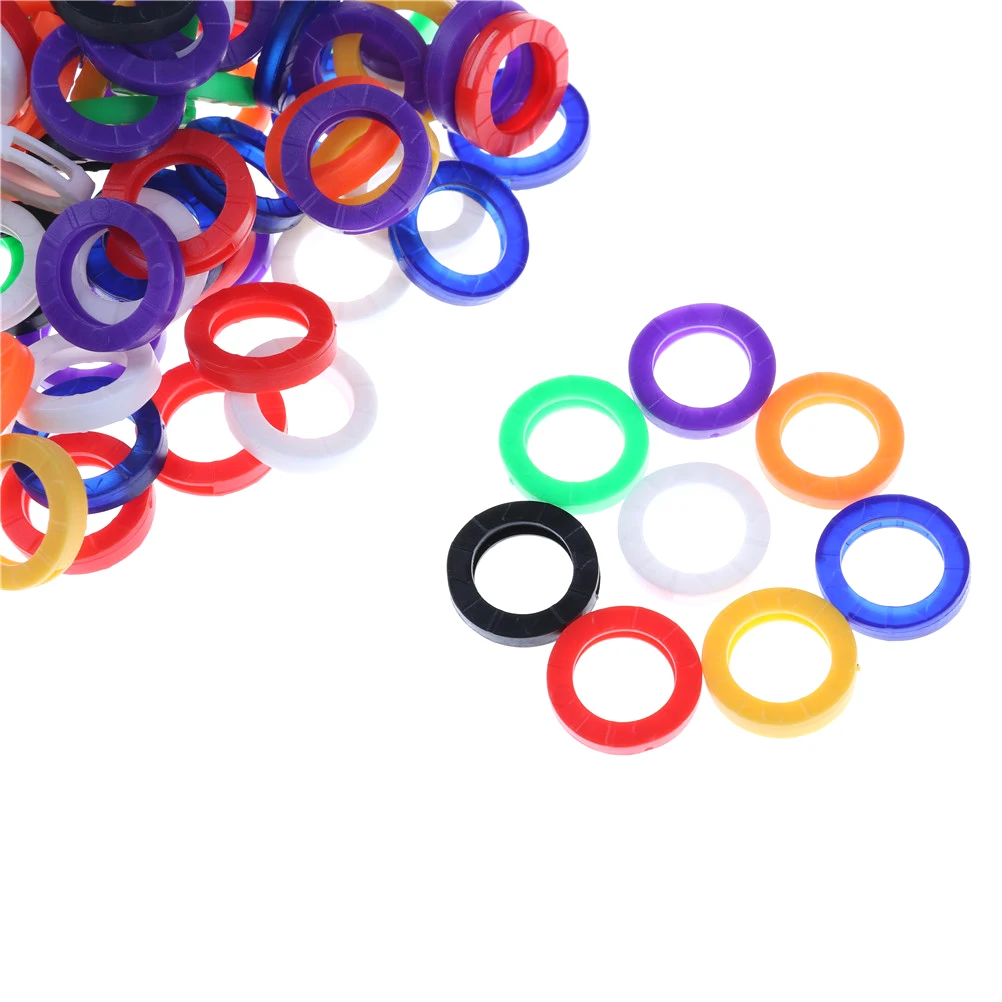 10pcs Key Top Cover Head/Caps/Tags/Label ID Markers Mixed Toppers Silicone Coding Colorful Key Identifier Cover Keyring Rings