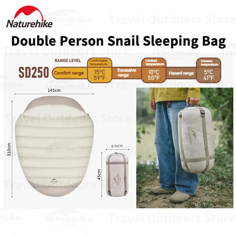 

Naturehike Outdoor Large Space Double Person Snail Sleeping Bag Portable Camping Thickened Mummy Sleeping Bag with Hood