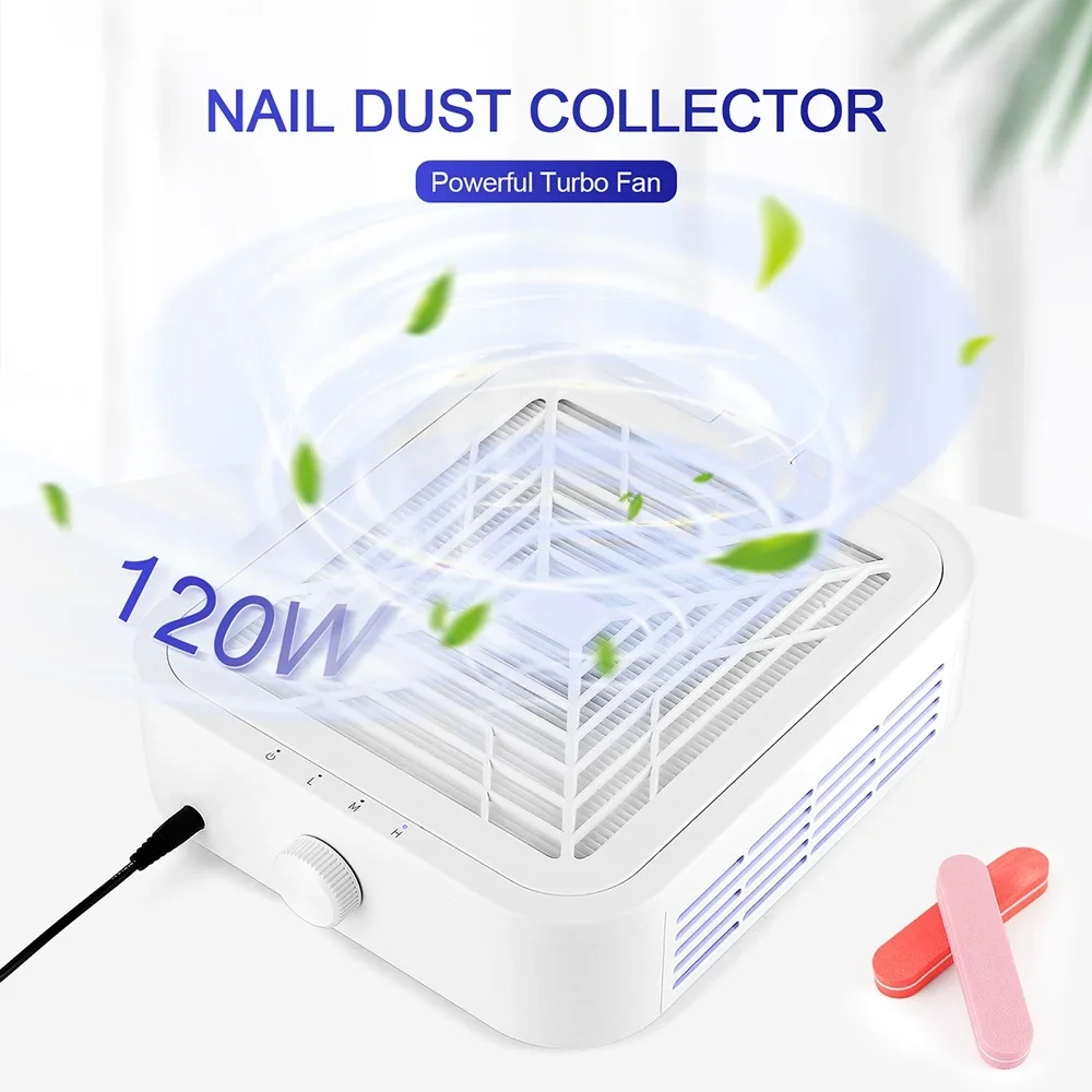 Collecteur de poussière d'ongles sans brosse puissant 120W, Super aspiration, ventilateur de manucure pour Nail Art, aspirateur avec 2 filtres pour usage en Salon