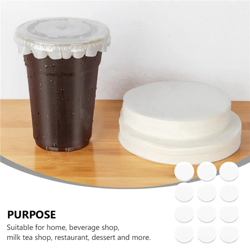 【Must-Haves】5X Round Shape Leak Proof Paper Film Coffee Spill Proof Gasket Leak Proof Paper Films,Milk Tea Sealing For 7-9.5Cm C
