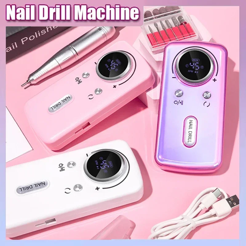 

Electric Nail Drill Machine 45000RPM Portable Rechargeable Gel Nail Sander for Home Manicure Salon Professional Nail File Polish