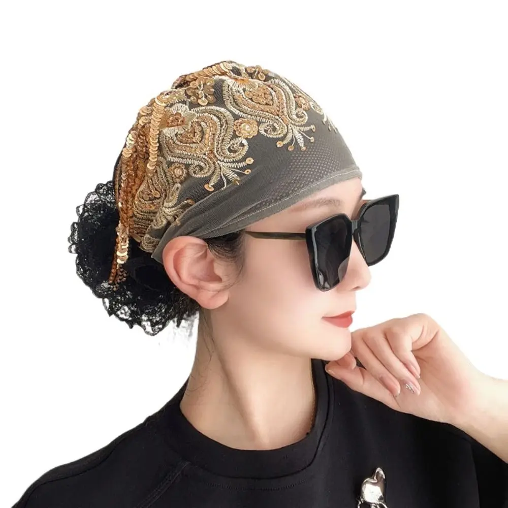 Embroidery Baotou Hat Fashion Flowers Breathable Muslim Cap Summer Lace Prayer Hat Women image 4
