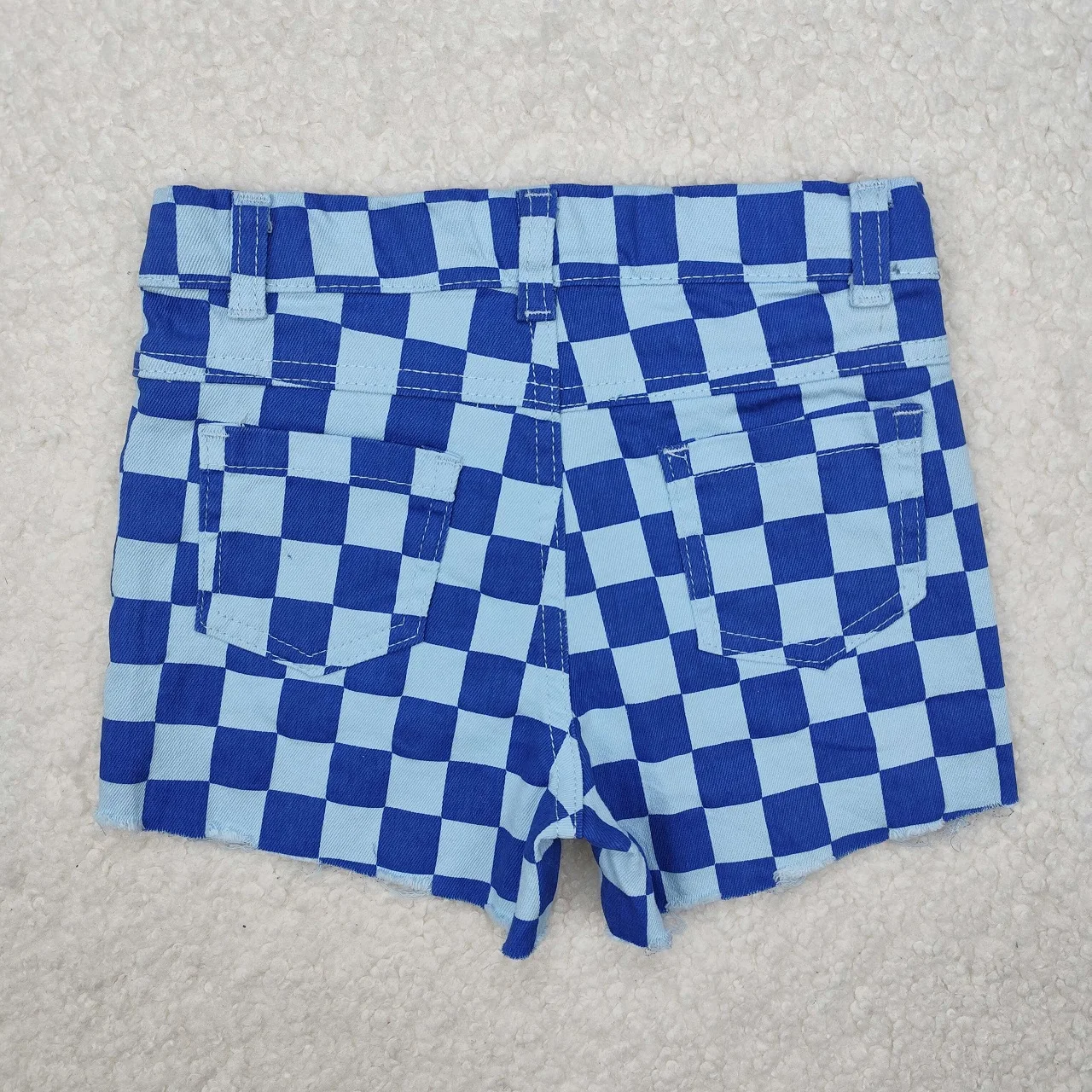 Wholesale Baby Girl Denim Kids Children Blue Checked Toddler Pockets Ripped Button Shorts Jeans Elastic Clothes