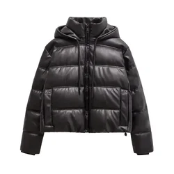 Hooded Coat For Women New In Outerwears Solid Leather Snow Parka Warm Woman Winter Coats Elegant Luxury Women's Coat