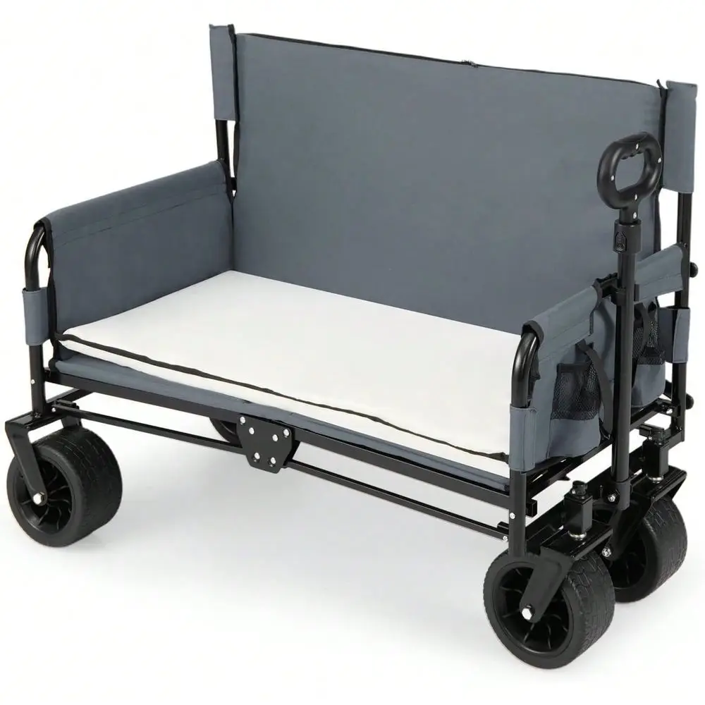 Wagon Bench Seat Combo, Collapsible Folding Beach Cart With Adjustable Push Pull Handle, Soft Cushions AllTerrain Wheels, Heavy