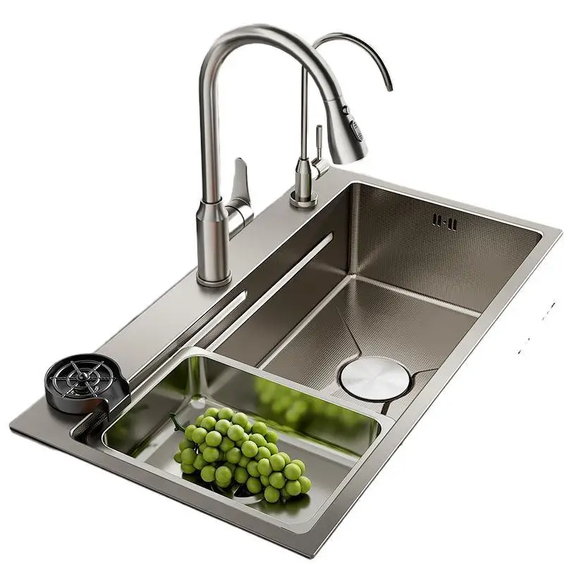 

Kitchen, Sink, Thickened, Stainless Steel, Large Single Sink, Nano, Embossed, Vegetable Basin, Dishsink, Undercounter Basin