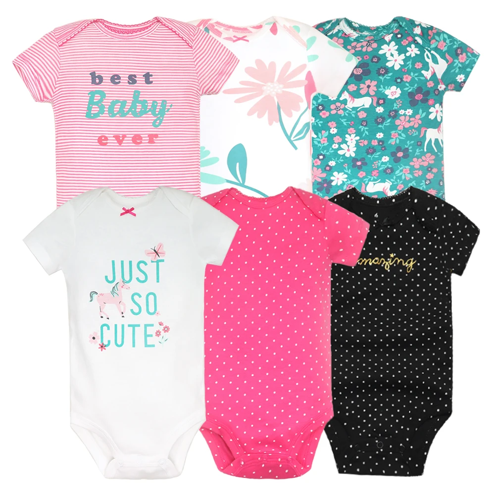 2024 Unisex 6PCS Baby Boys Girls Bodysuit 100% Cotton Newborn body bebe Jumpsuit Cartoon Print Baby Clothing Ropa 6-24M