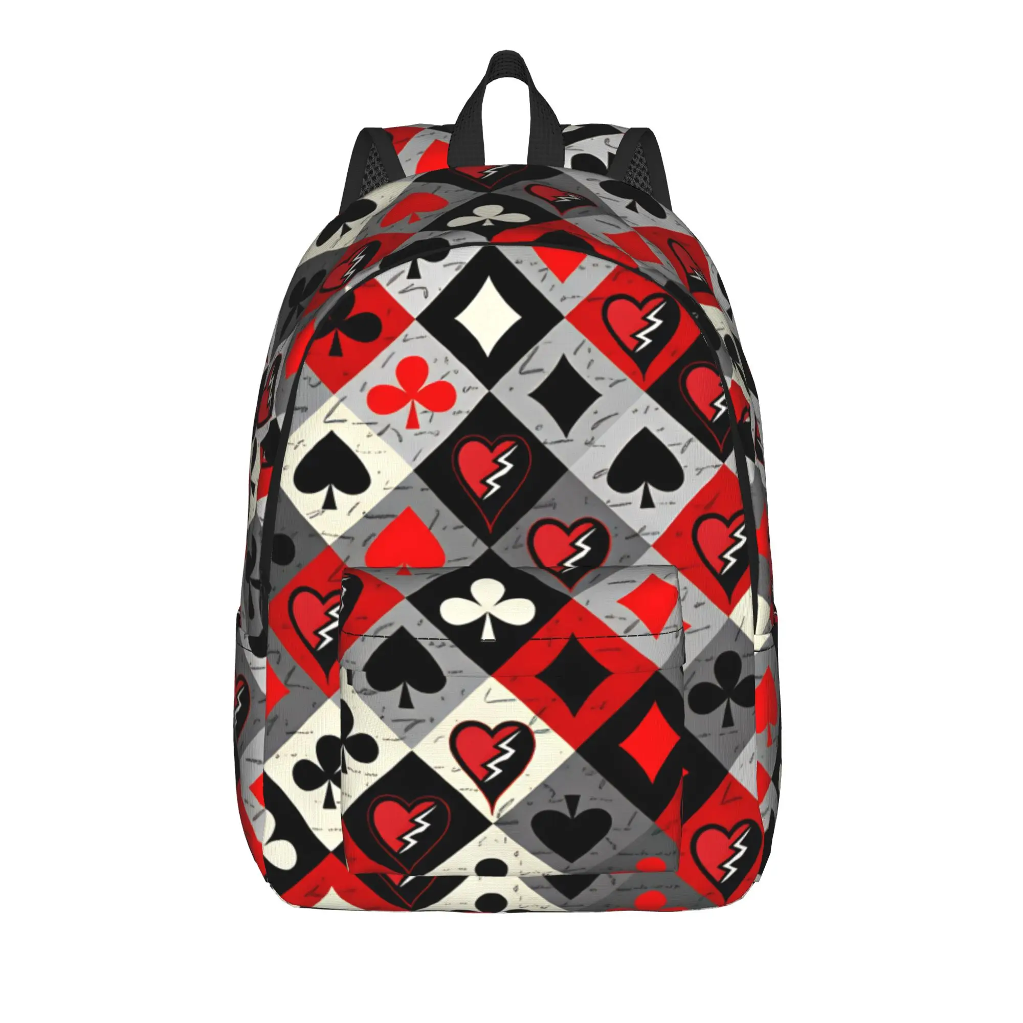 Red Black Card Suit Checker Backpack Boy  Pattern Backpacks Polyester Kawaii High School Bags Trekking High Quality Rucksack