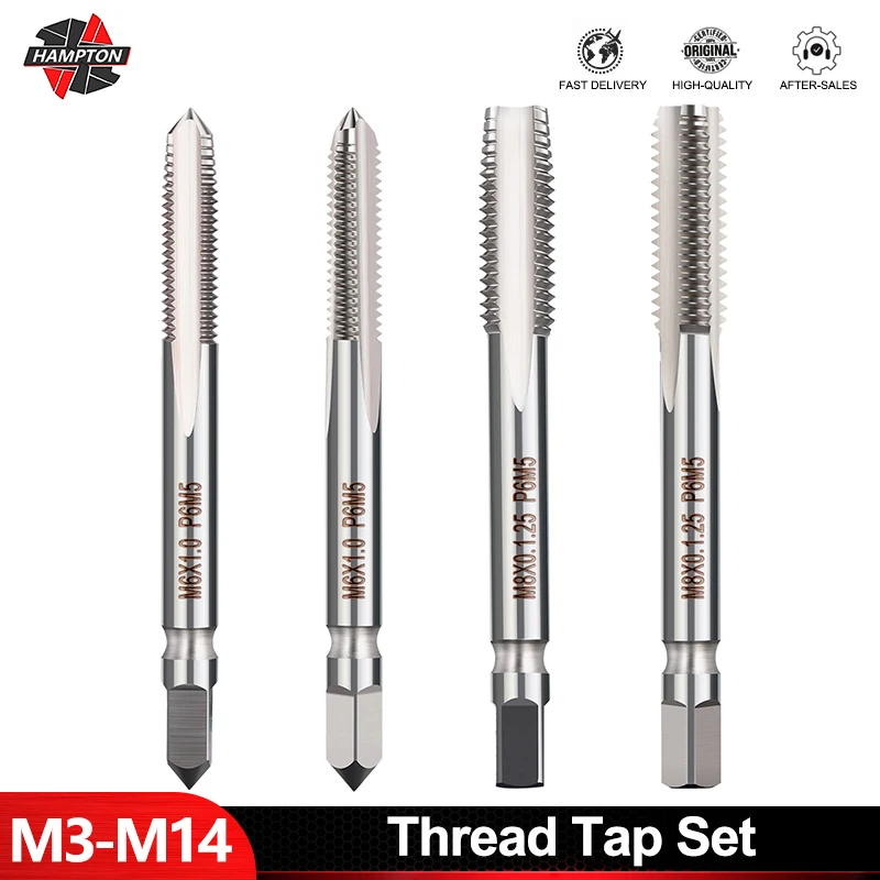 HAMPTON 2PCS Left Hand Thread Taps HSS Straight Flute Metric Hand Taps M3 M4 M5 M6 M8 M10 M12 M14 Hand Tools