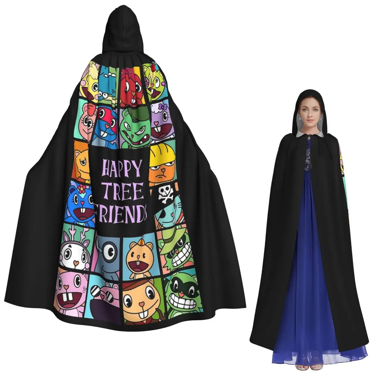 

Длинный плащ с капюшоном Happy Tree Friends, средневековый костюм ведьмы, накидка для косплея, пальто на Хэллоуин для взрослых, унисекс