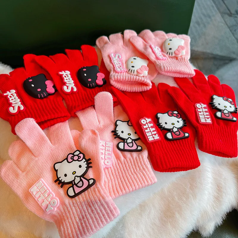 

Sanrio Hello Kitty Kids Gloves Kawaii Soft Winter Warm Outdoor Trend Movie Decoration Cute Fashion Girls Gift