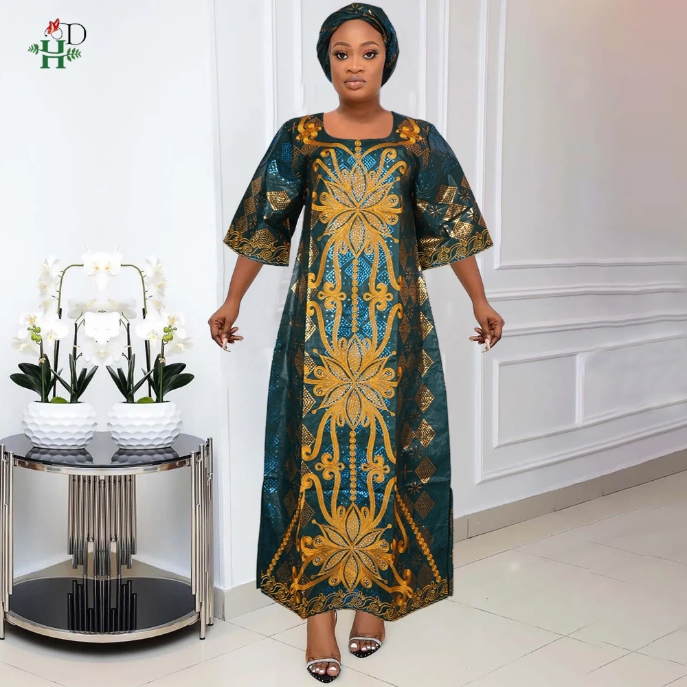 

H & D африканская одежда для женщин, традиционные платья с вышивкой, платье макси Bazin Riche, женское платье высокого качества для вечеринки, свадьбы 2024