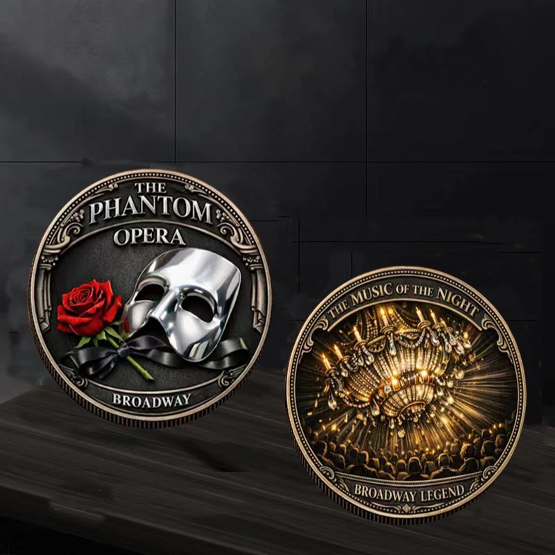 Moneda Conmemorativa del Fantasma de la Ópera, Bañada en Bronce, Moneda Coleccionable del Musical de Broadway, Regalo para Amantes del Teatro con el Fantasma