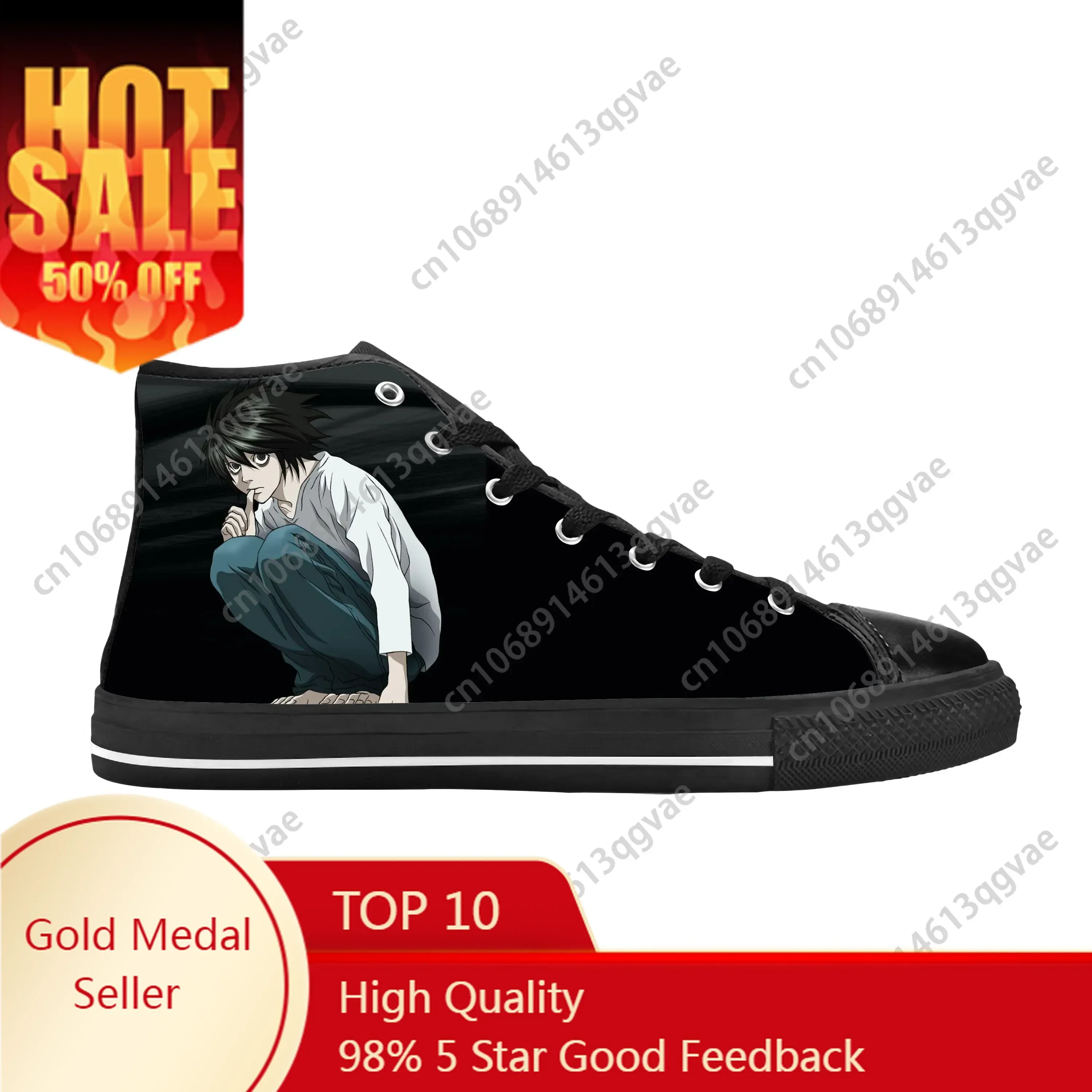 

Manga Death Note Lawliet Japanese Anime High Top Sneakers Mens Womens Teenager Canvas Lightweight Sneaker Couple Custom Shoes