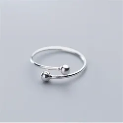 New Fashion Jewelry Double Beads 925 Sterling Silver Cute Smooth Small Ball Women Popular Exquisite Opening Rings R053